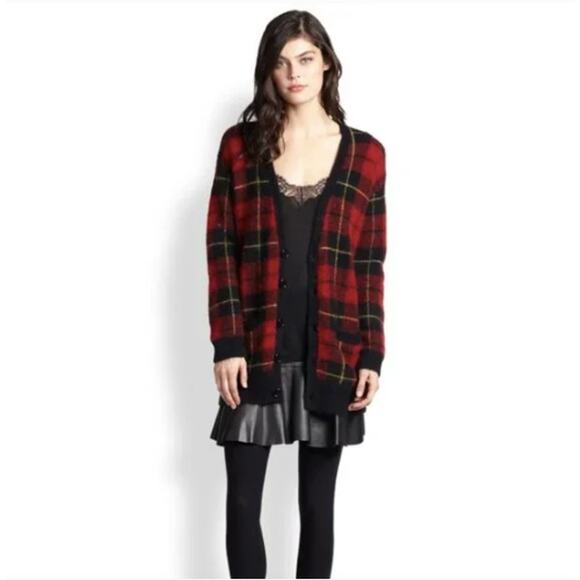 Polo Ralph Lauren Red Plaid Tartan Boyfriend Cardigan Size Medium Academia - Picture 1 of 11